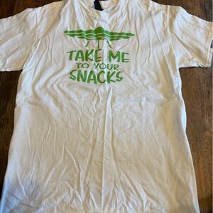NWOT Men’s Gildan white take me to your snacks T-shirt size medium